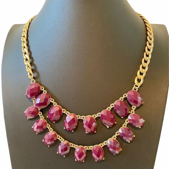 Deep Purple Double Tiered Large Link Statement Necklace. All stones intact - Picture 1 of 6